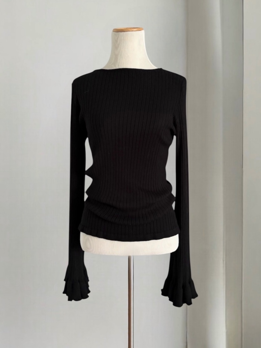 NA-KD x Tsutsumi Hoang Black Flared Sleeve Knitted Top